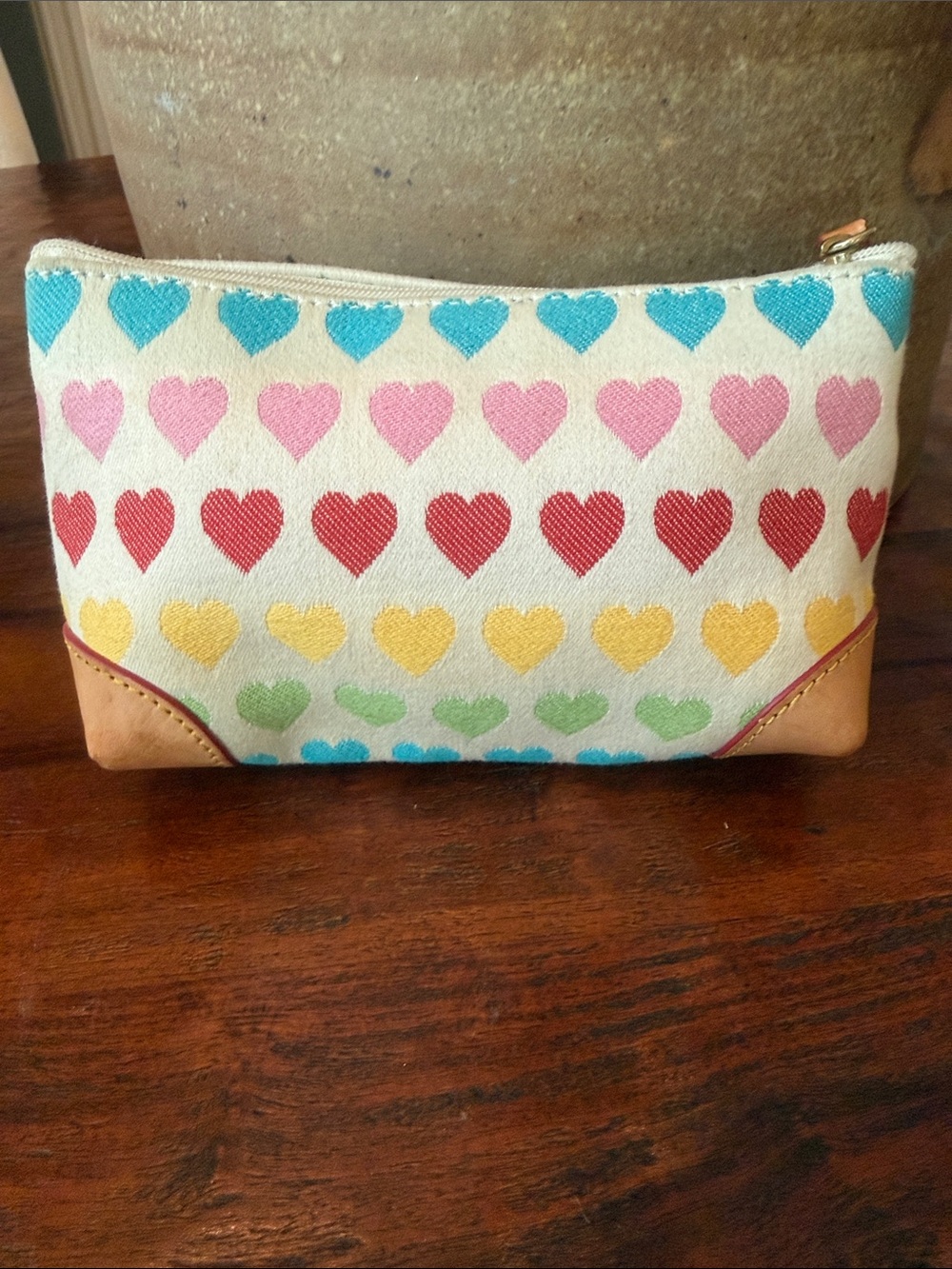 Vintage Y2K, Dooney & Bourke Multicolor Heart Print Canvas, hand wristlet.